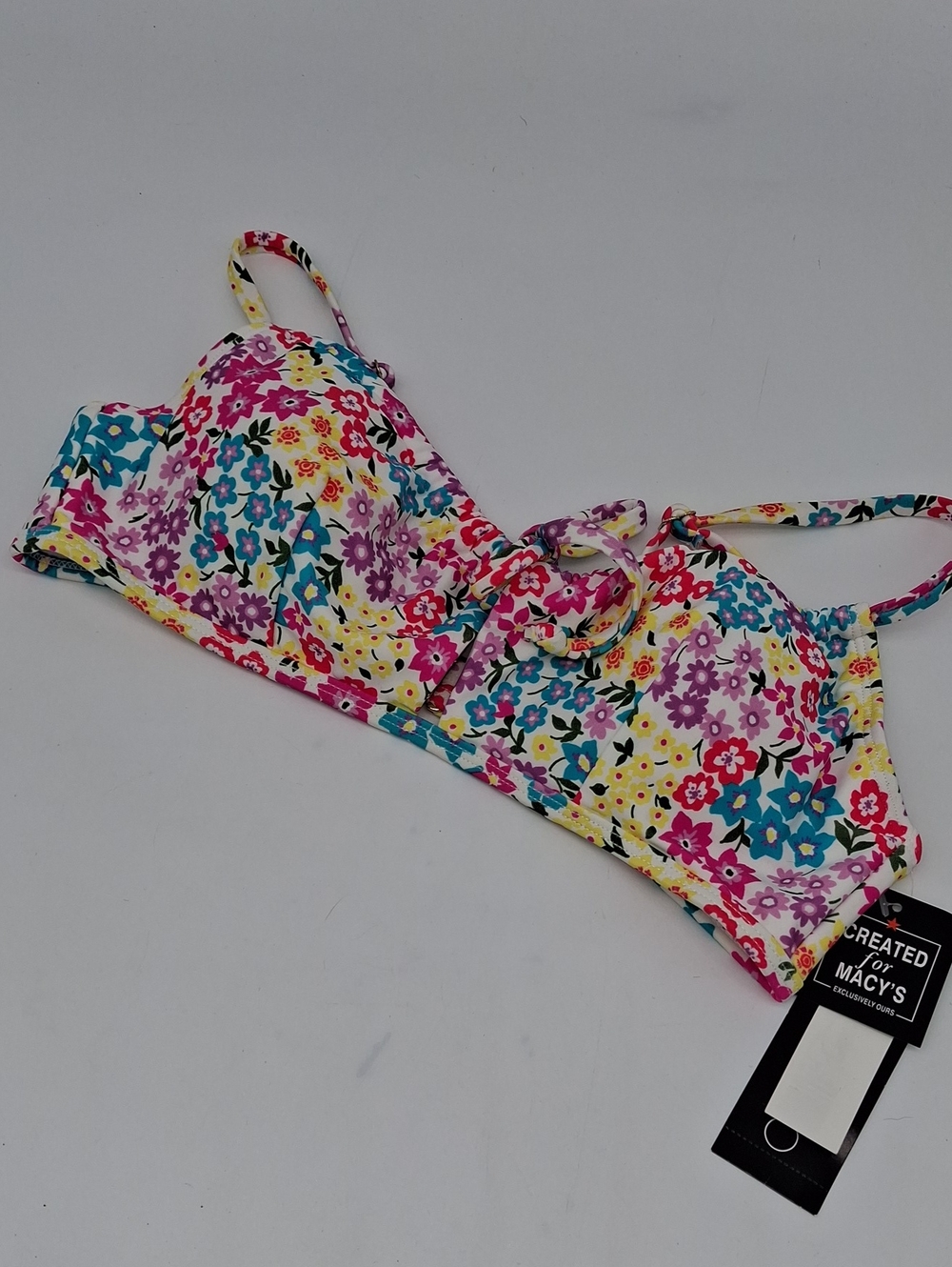 California Waves Floral Keyhole Bikini Top White L